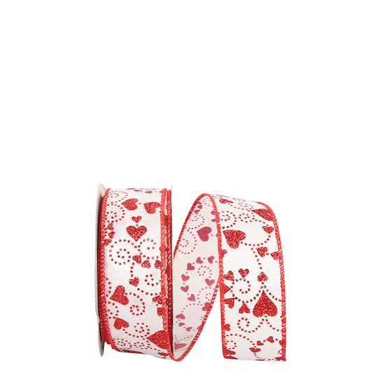 Reliant 1.5" x 20yd. Heart Glitter Trails Wired Ribbon
